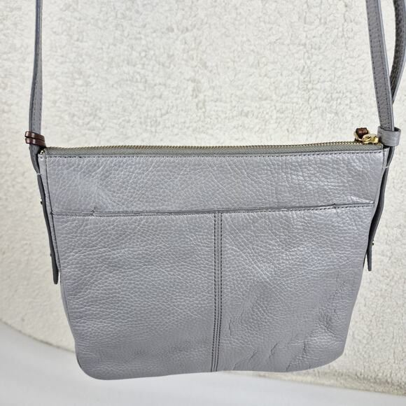 Fossil Pebbled Leather Crossbody Bag Gray Zip Pocket Key Charm Adjustable Strap - Picture 5 of 11